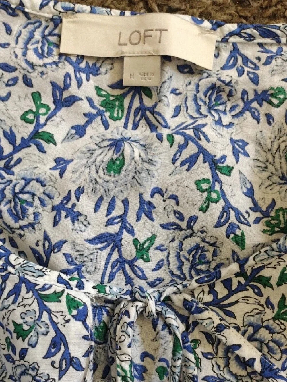 LOFT Blue Floral Ruffle Peasant Blouse